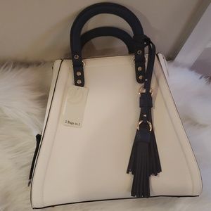 White and Navy Blue Bag